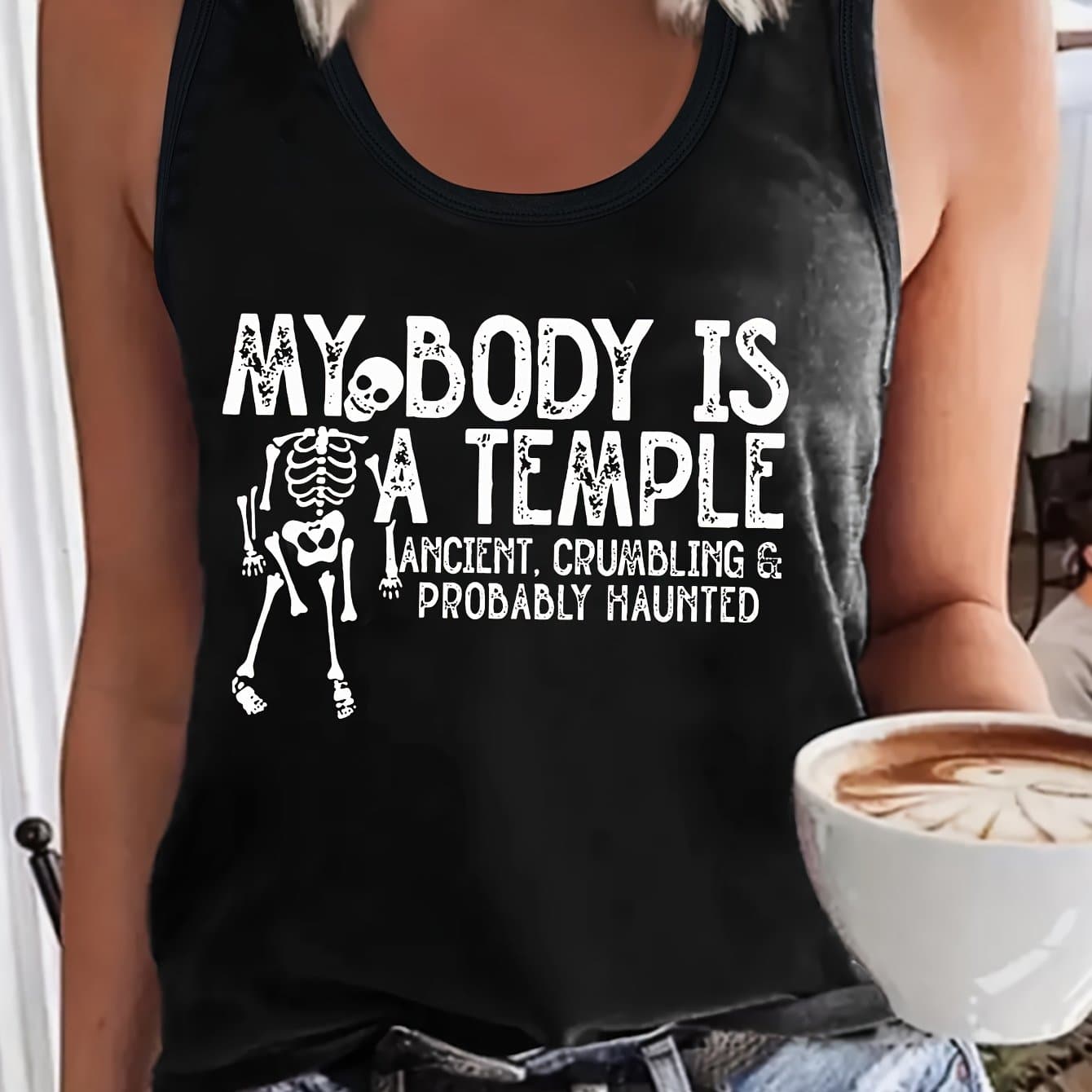 TEMU Letter Print Tank Top, Sleeveless Casual Top For Summer & Spring, Women's Clothing