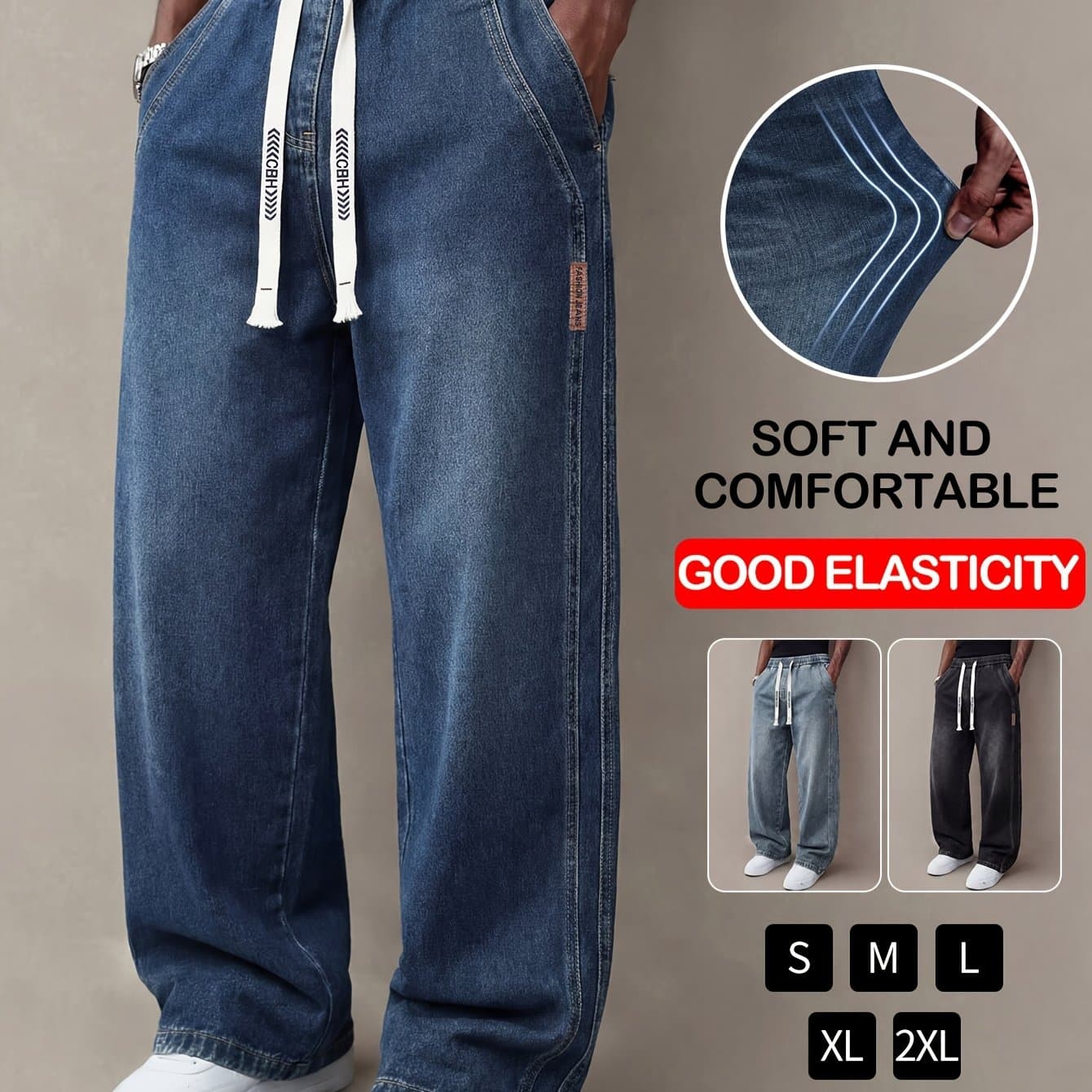 TEMU Jeans Men's Summer Wide And Thin Loose Straight Leg Men's Pants Simple And Versatile Long Pants Men