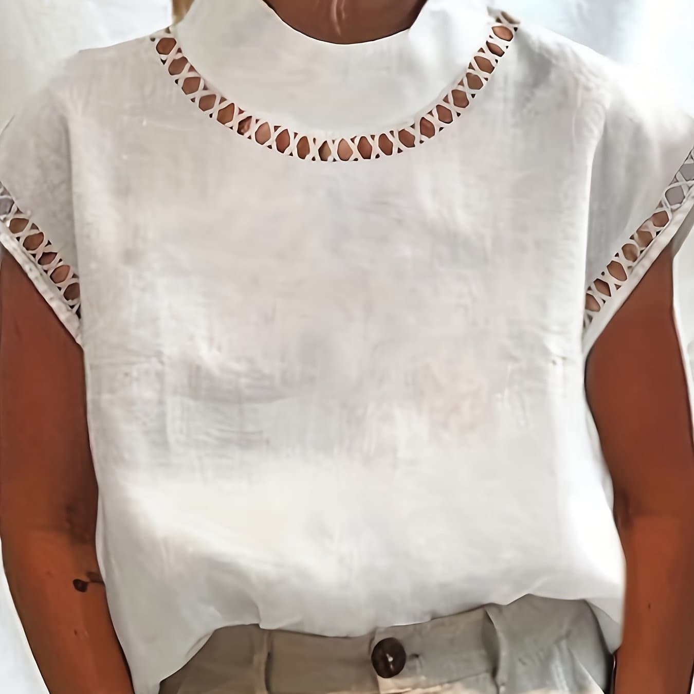 TEMU Lace Bubble Sleeve Round Neck T-shirt For Summer