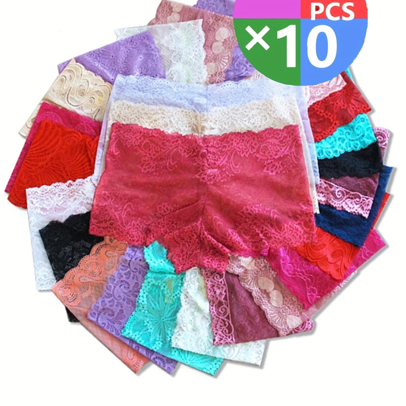 TEMU 10 Pack Women's Plus Size Assorted Colors Sexy Lace Panties, Breathable Underwear Briefs, Fit Lingerie