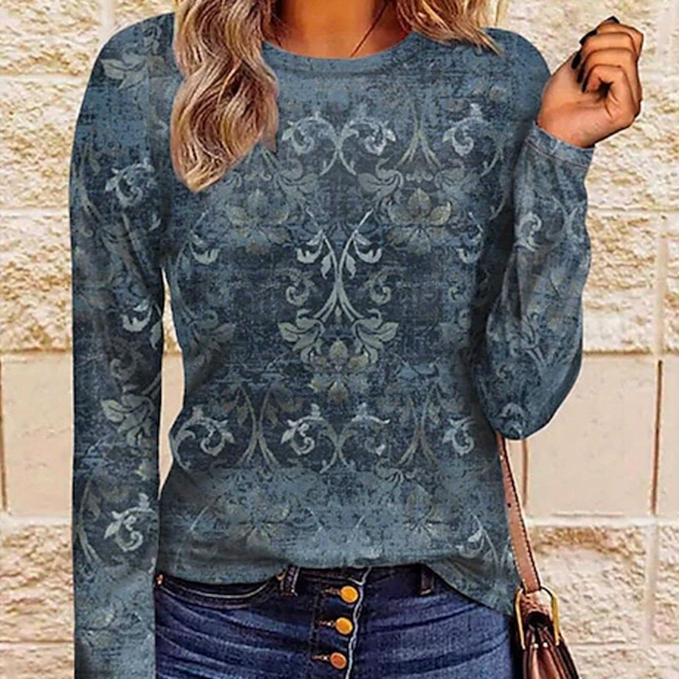 TEMU Women's T-shirt Letter Graphic 3d Pattern Print - Comfortable Long Sleeved Round Neck - For Spring And Autumn Casual Wear