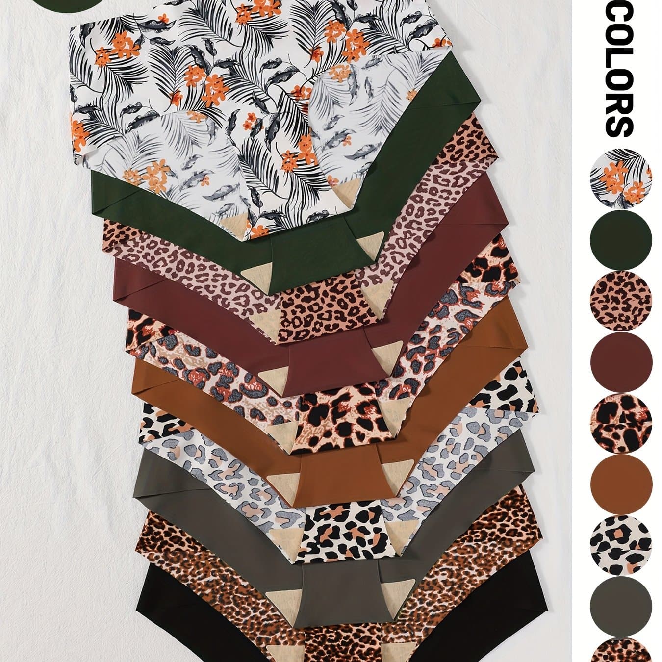 TEMU 10pcs Women' Hipster Panties - Breathable Ice Silky Fabric, Assorted Prints (tropical, Leopard, Floral) & Solid Colors For And Style