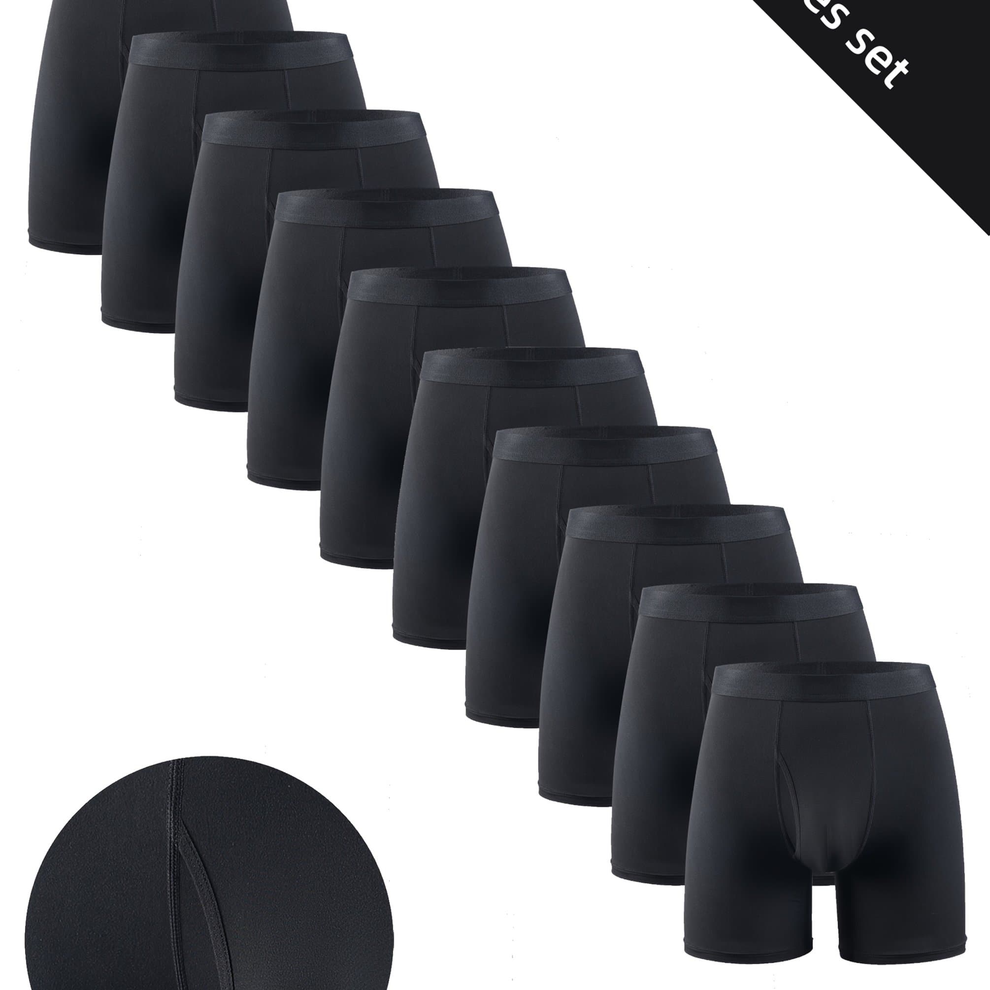TEMU 10 Pack Men's Black Mid-rise Boxer Briefs - Moisture-wicking Breathable Underwear With Elastic Waistband, Plain Solid Short Shorts Suitable For & Adults, Machine Washable Daily (10 Pack Value)