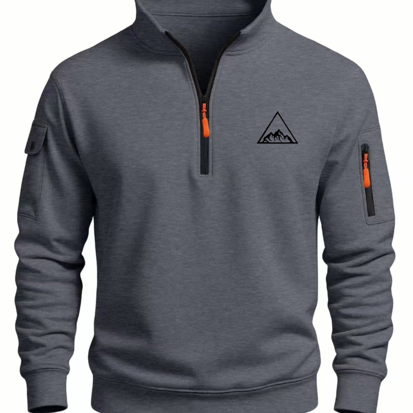 TEMU Men's Fashionable Outdoor Casual Sweatshirt, Half-zip Mock Neck Style With Trends, Featuring Side Pockets With Zippers For Convenient Storage And A Stylish Loontial Casual Wear For