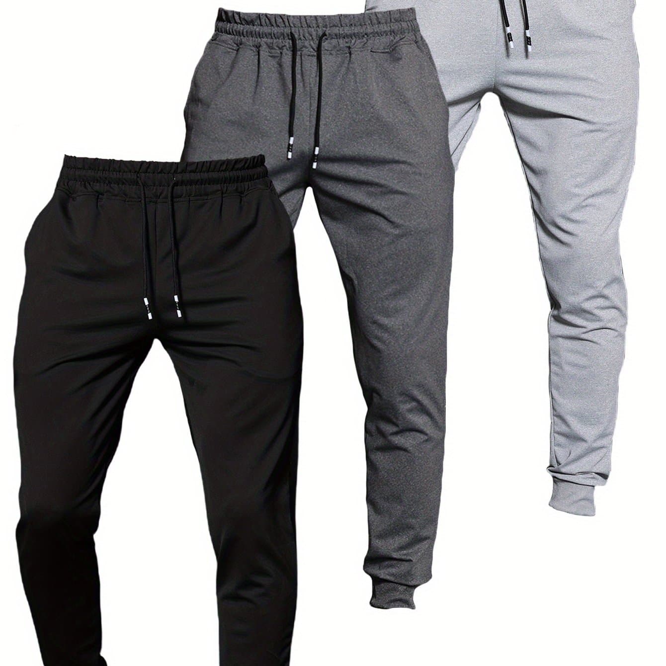 TEMU 3pcs Set Mens Jogger Sweatpants Drawstring Ultra Soft Athletic Pants For Gym Workout Running, Random Color