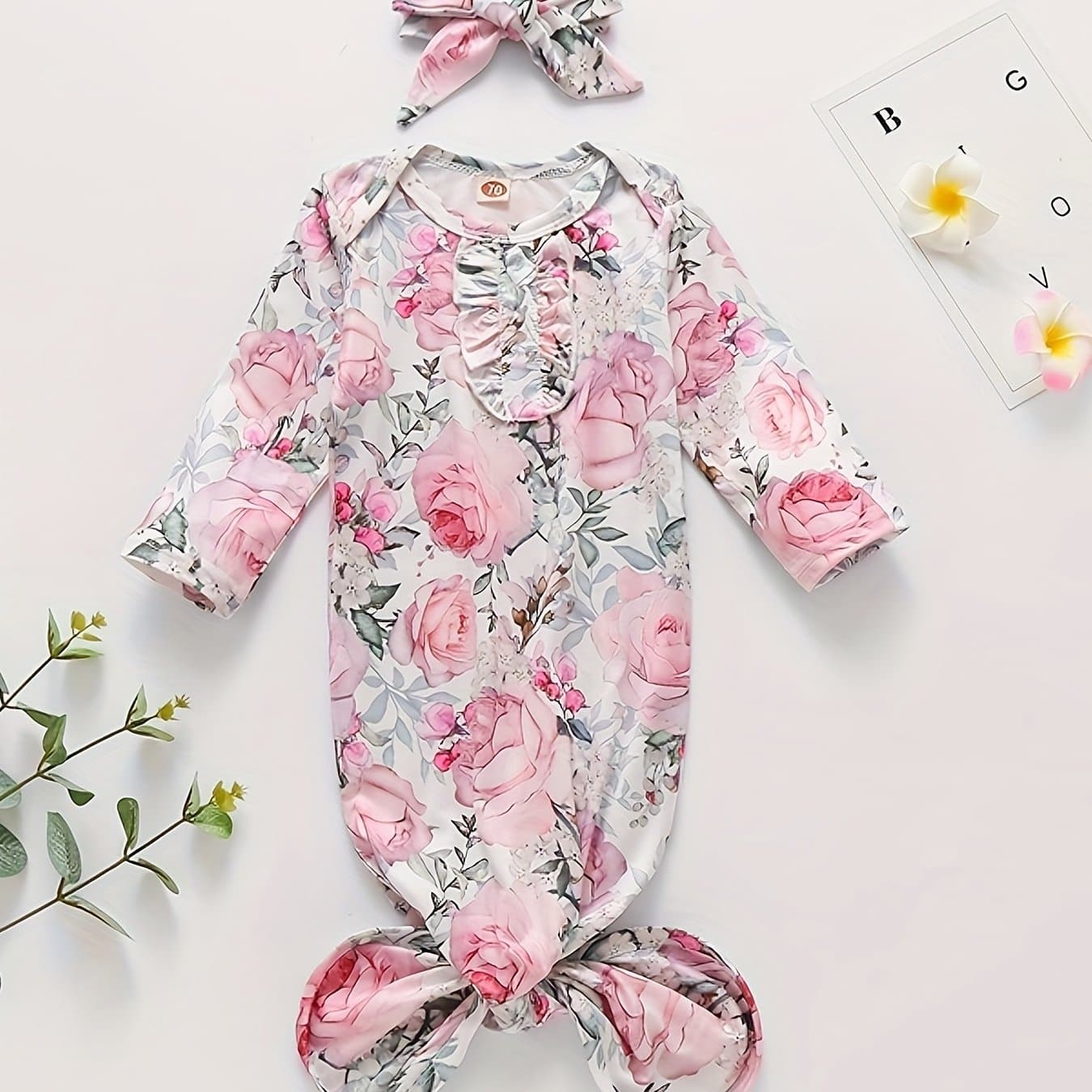 TEMU Newborn' Pattern Comfy Knotted Outdoor Onesie, Baby Shower Gift For Infant Girls, For Outdoor