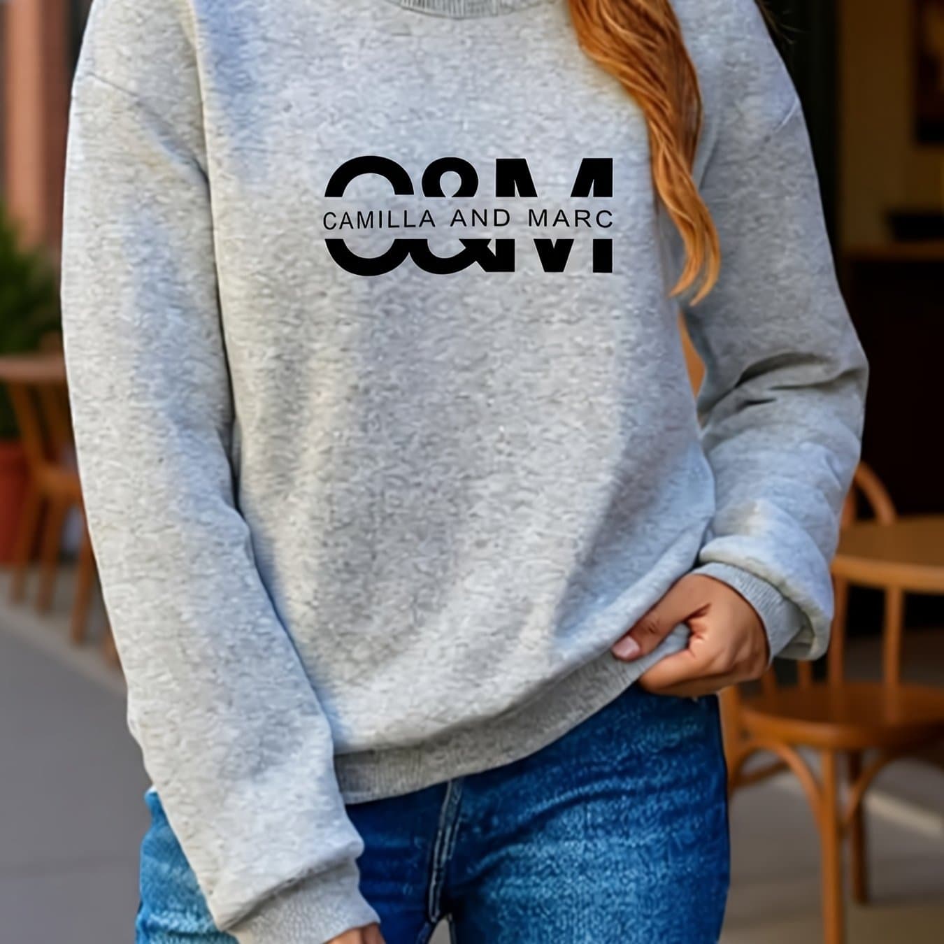 TEMU C&m Printed Casual Sweatshirt, Long Sleeve Round Neck Versatile Sweatshirt, Machine Washable, Wear, Women's [2]