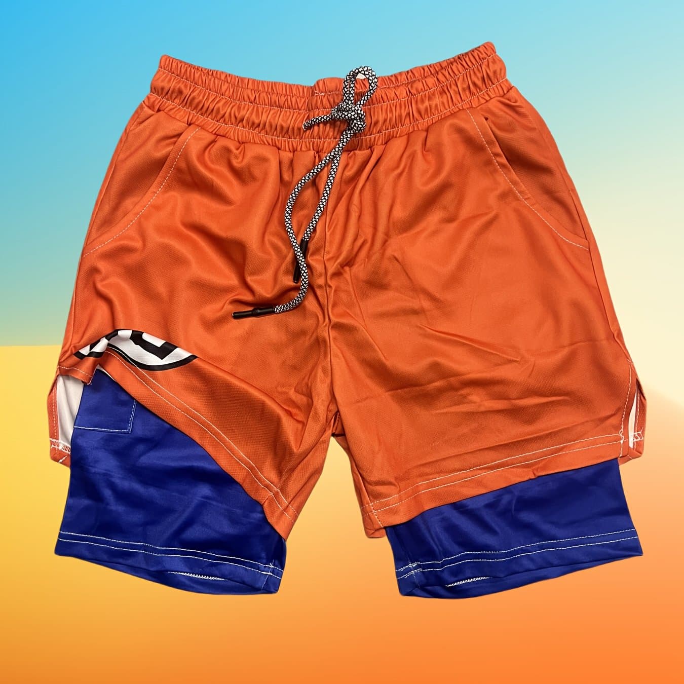 TEMU Teenager's Athletic Shorts Featuring A Cartoon Anime Design, Made From Quick-drying And Breathable Fabric. Have A Two-piece Look, An Elastic Waistband With A Drawstring, For Outdoor, For Teenager