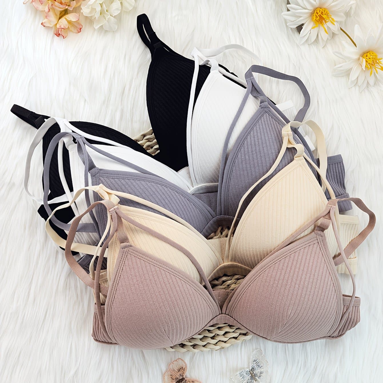 TEMU 5pcs Women' Color Comfortable Bra, Wire-free Casual Bra, New Women's Underwear, Autumn/winter Style