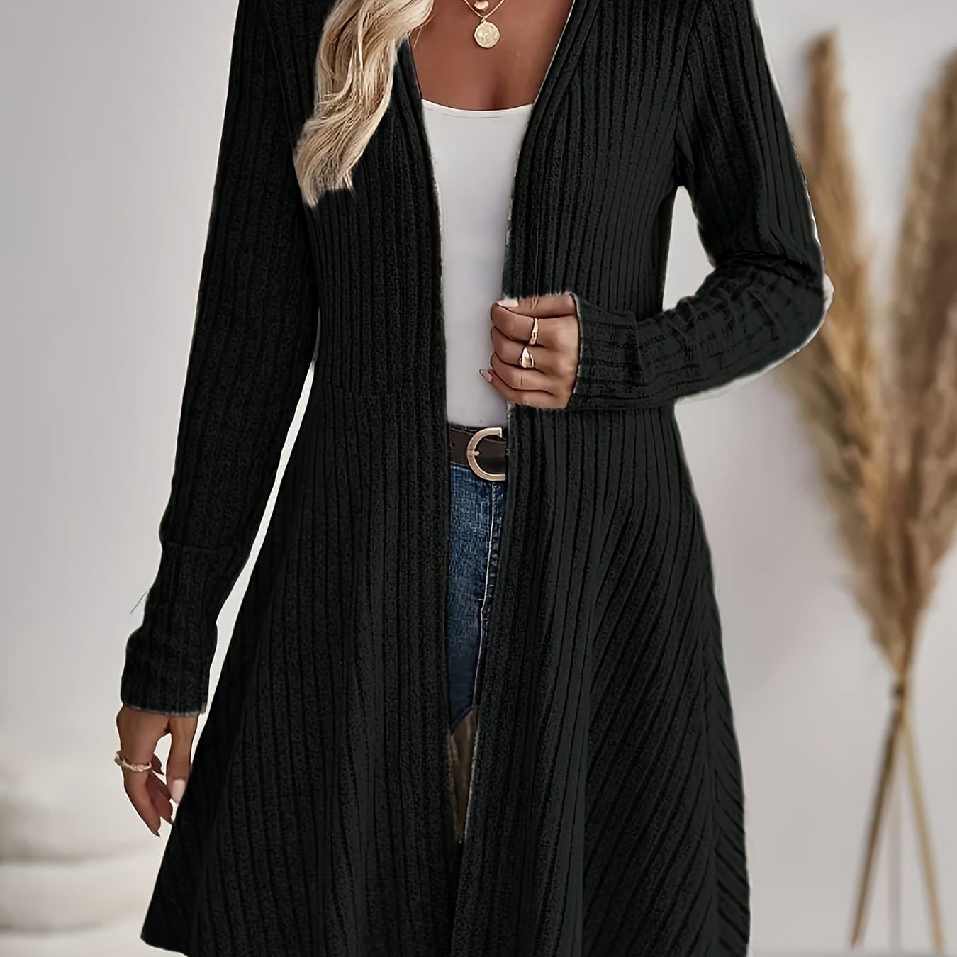 TEMU Spring/autumn Women' Color Cardigan, Ribbed Casual Jacket