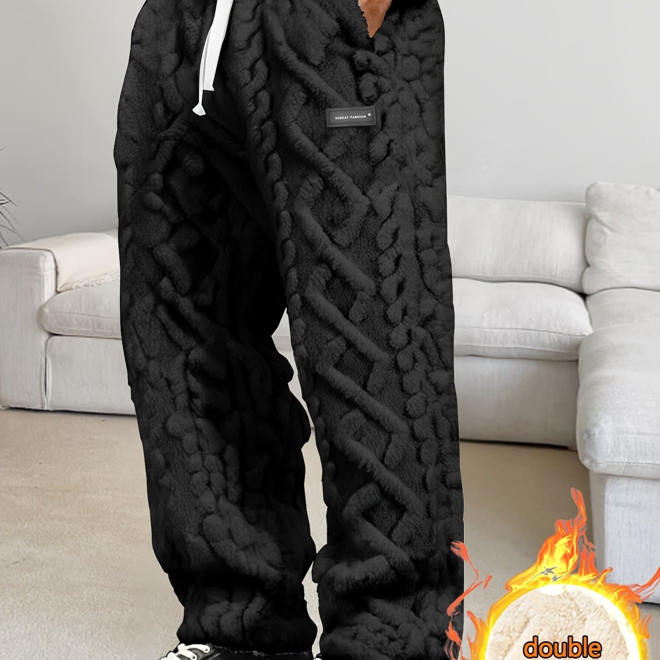 TEMU Men's Winter Fleece-lined Casual Pants | Drawstring Waist, Comfortable And Lightweight, , Straight Leg, Suitable For Daily Casual Wear