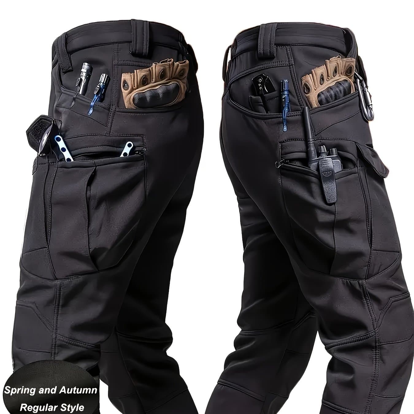 TEMU Men's Tactical Spring Autumn Casual Sports Fashion Multi-pocket Slight Stretch Outdoor Trousers