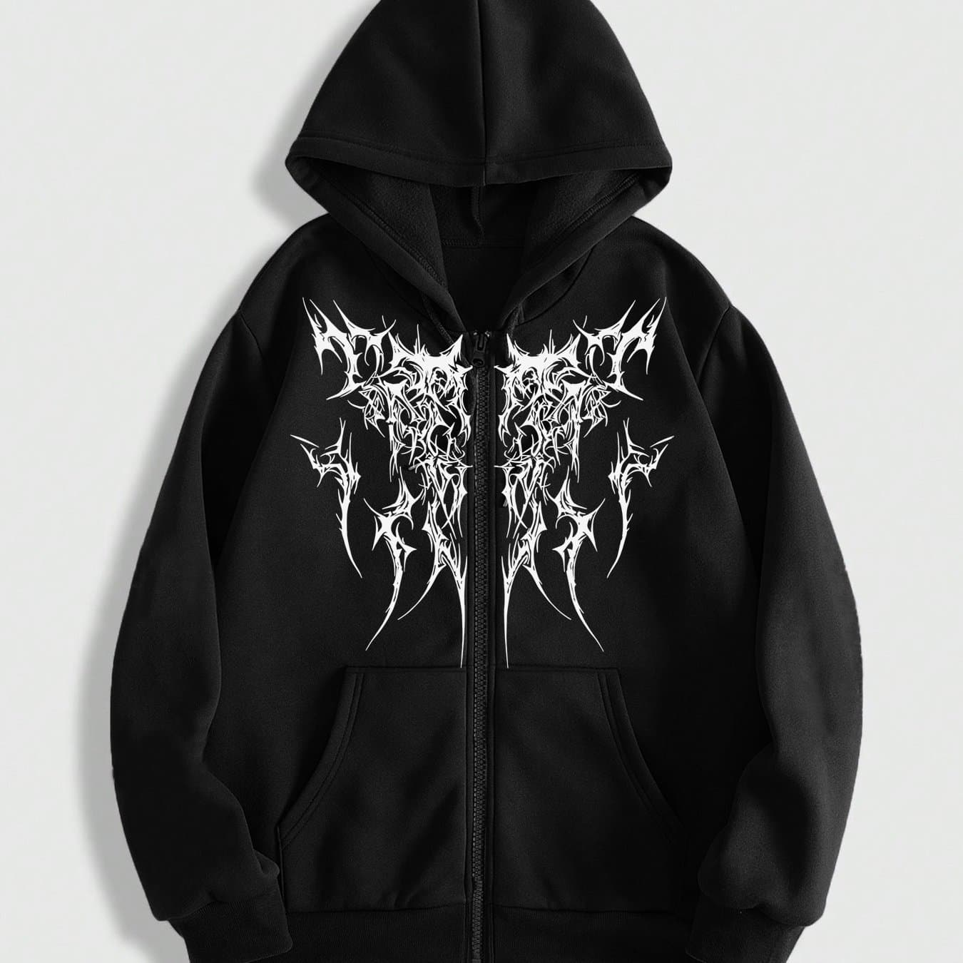 TEMU Gothic Dark Style Printed Men's Spring Zip-up Hoodie