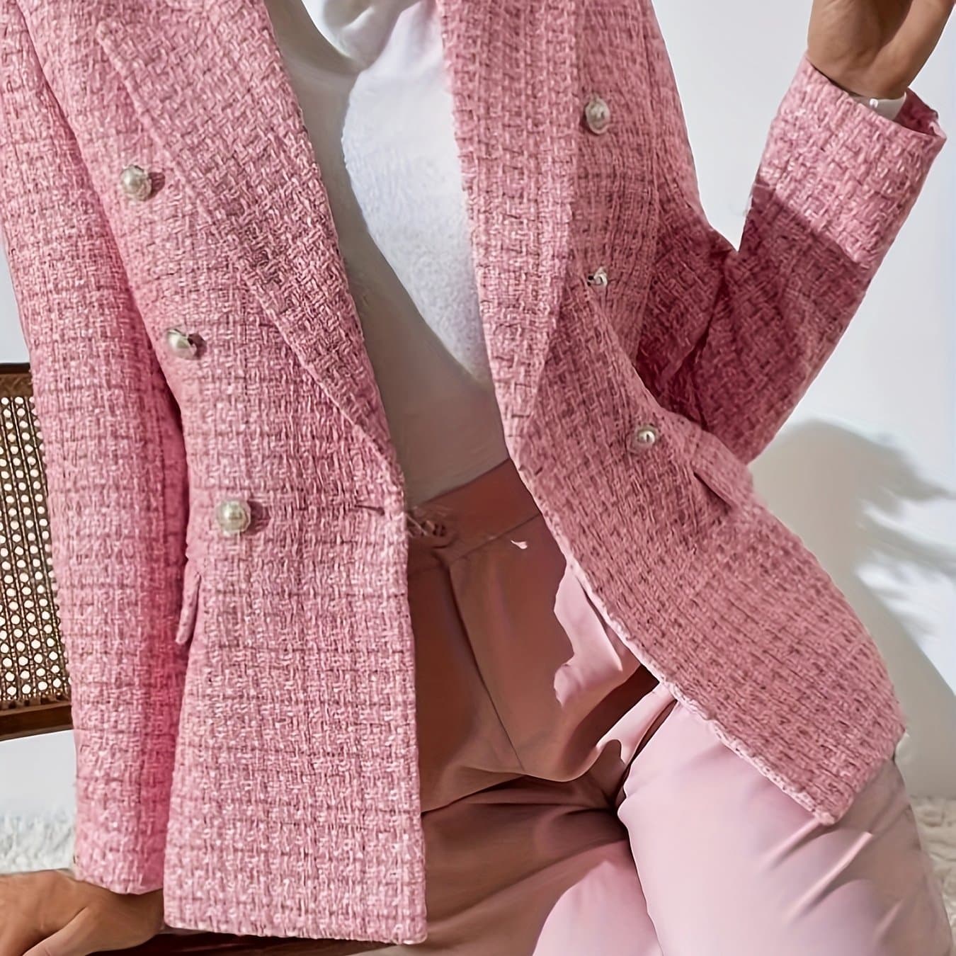 TEMU Targeted Print Double-breasted Suit Jacket Workwear