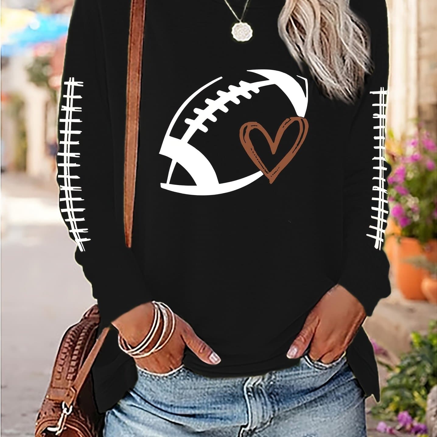 TEMU Long-sleeve Top For Women In Autumn And Winter With A Print Design