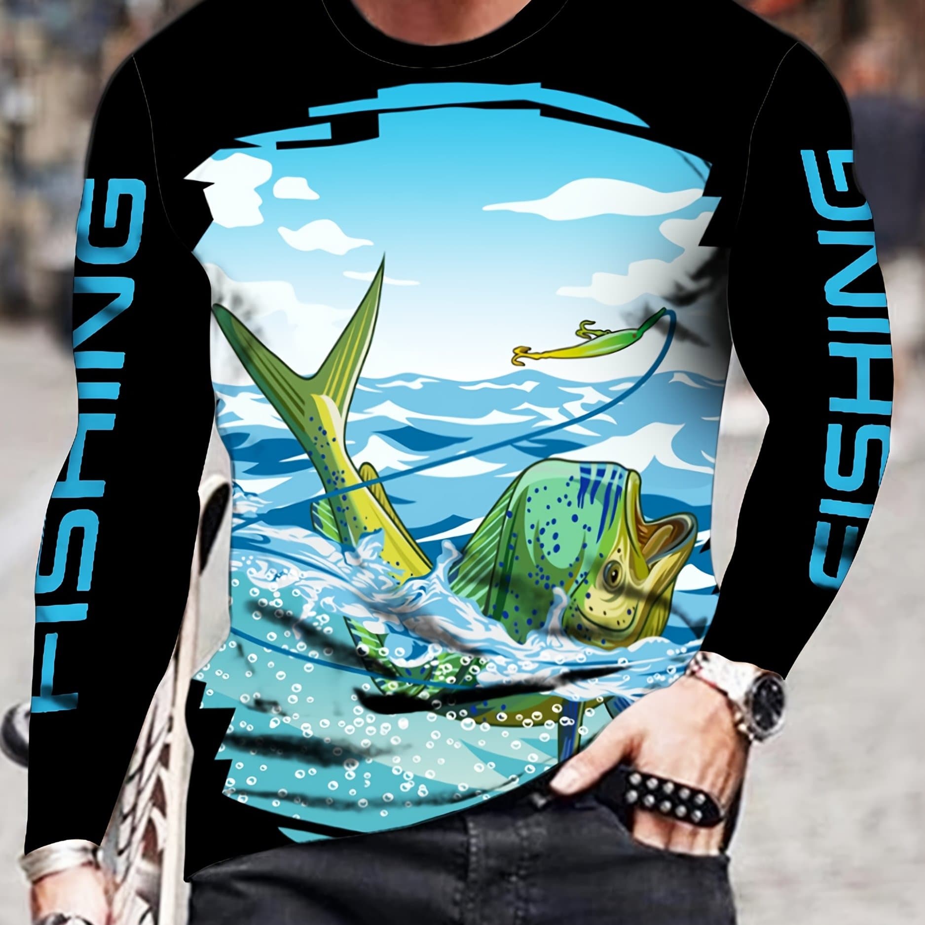 TEMU Men's Quick-dry Fishing Shirt - Moisture-wicking, Long Sleeve Rash Guard With , Hiking & Outdoor Activities