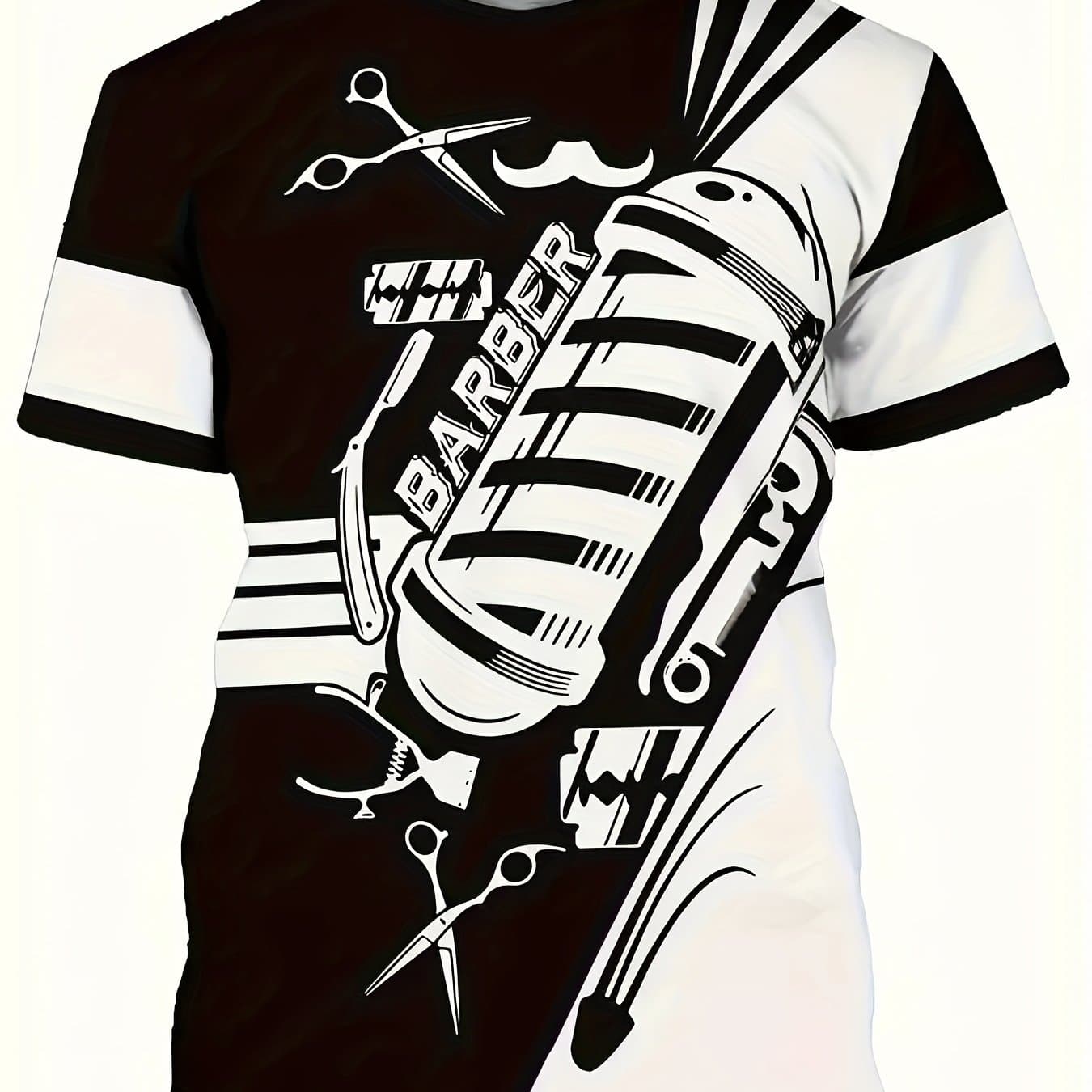 TEMU Barber Neck Short Sleeve T-shirt For Men, Casual Summer T-shirt For And Vacation Resorts