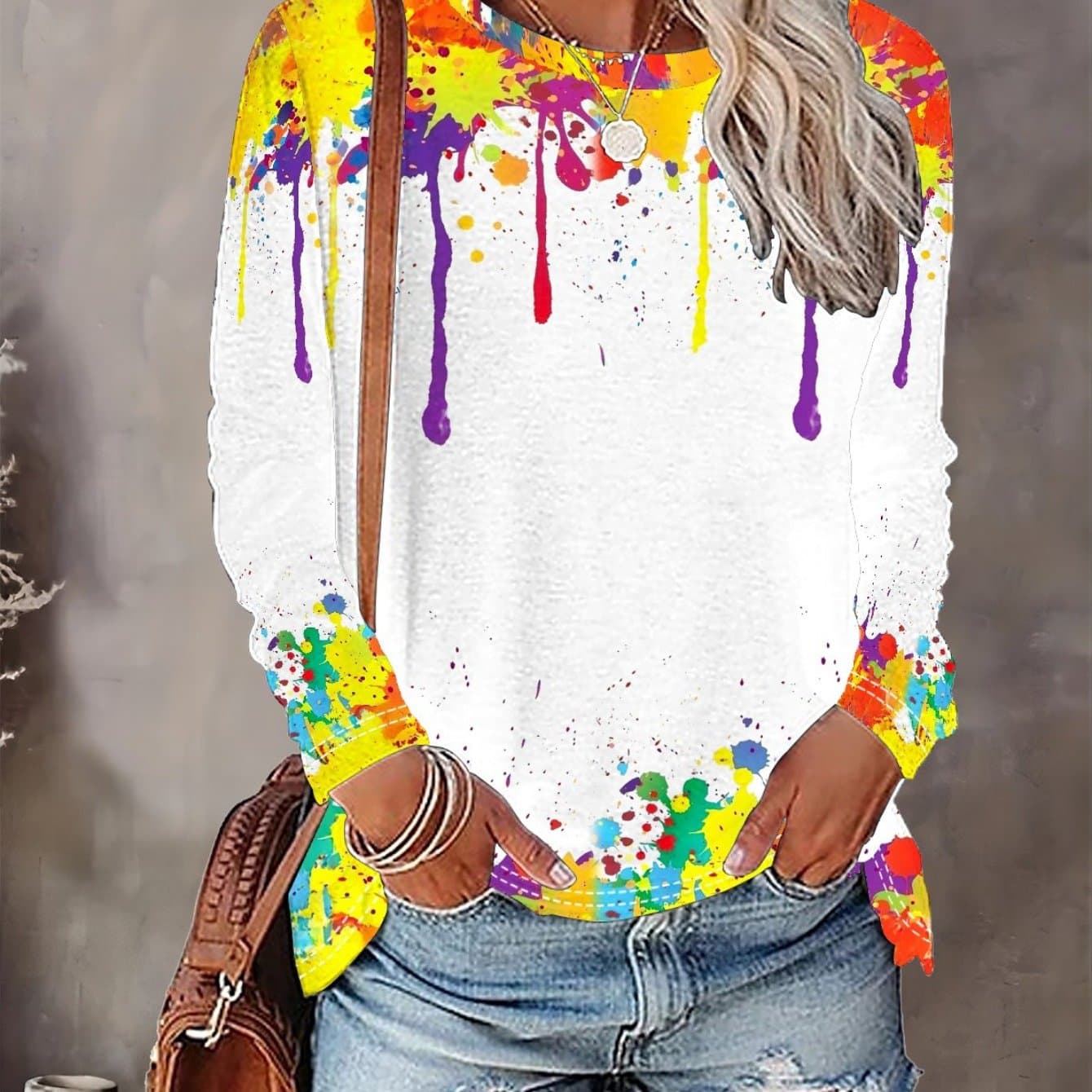 TEMU Women's T-shirt - Comfortable Short Sleeved Round Neck Full Body Graphic Print- For Spring And Autumn Casual Wear