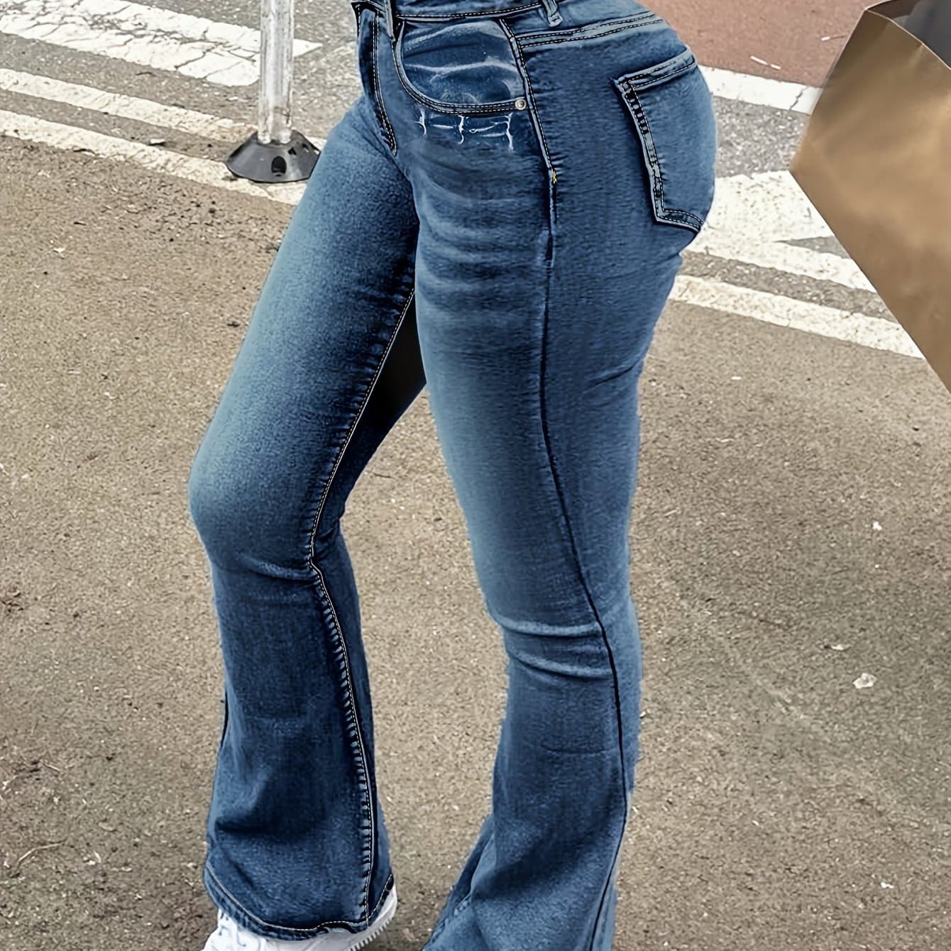 TEMU Women's Slim Fit Stretch Jeans - Vintage Fade & Body-, Everyday Casual With Silhouette