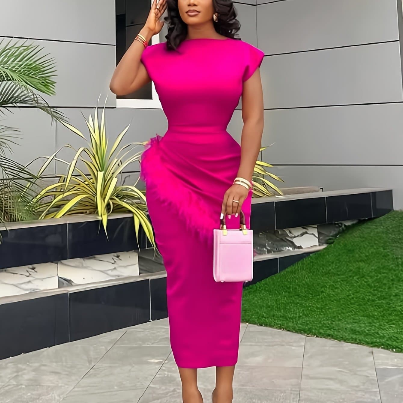 TEMU 2026 Spring/summer New Women's Elegant Sleeveless Long Solid Color Dress, Decorative Slim-fit Dress, Holiday Party Gathering Banquet Dress, Valentine's Outfit
