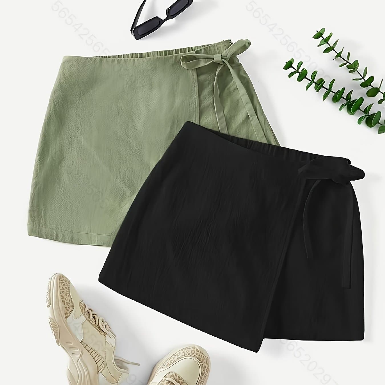 TEMU Asymmetrical Short Skirt With A Directional Design, Casual Backless Short Dress, Women's Clothing, 2pcs