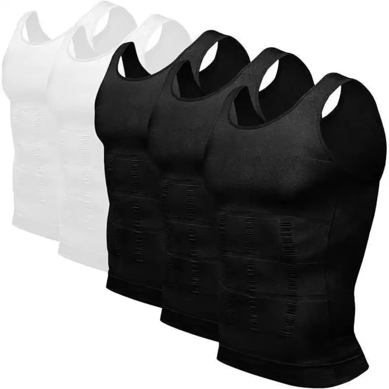 TEMU 5pcs Compression Shirts For Men For Body Shaper, Tight Abdominal Control Underwear, Workout Vest, Abs Underwear, Shaper, Breast Correction Shirts For Men
