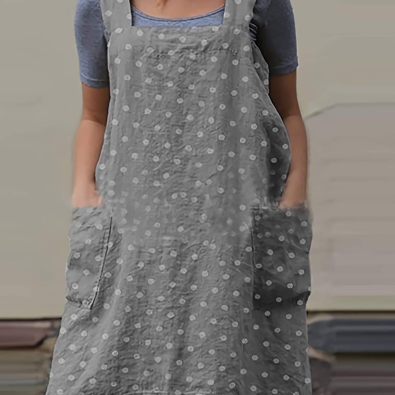 TEMU In Stock Women's Casual Pocket Polka Dot Suspender Dress Apron