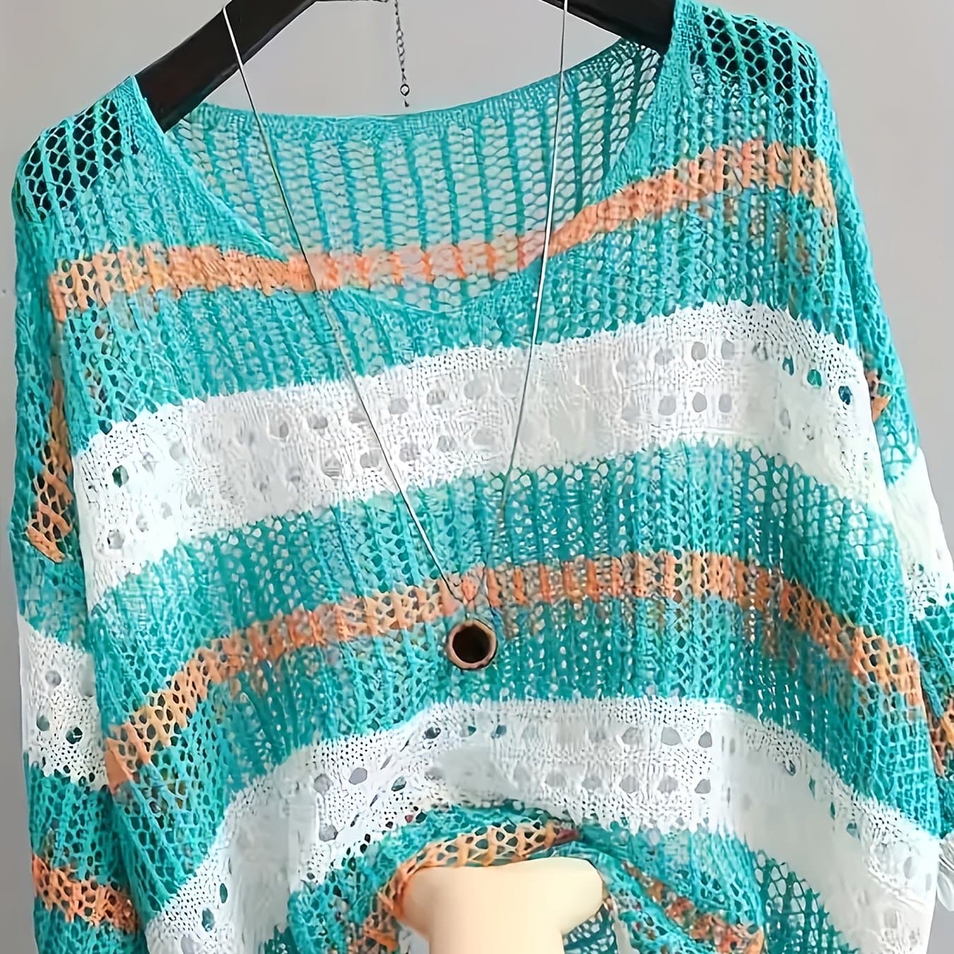 TEMU Summer Elegant Hollow Sunscreen Beach Half-sleeve Smock