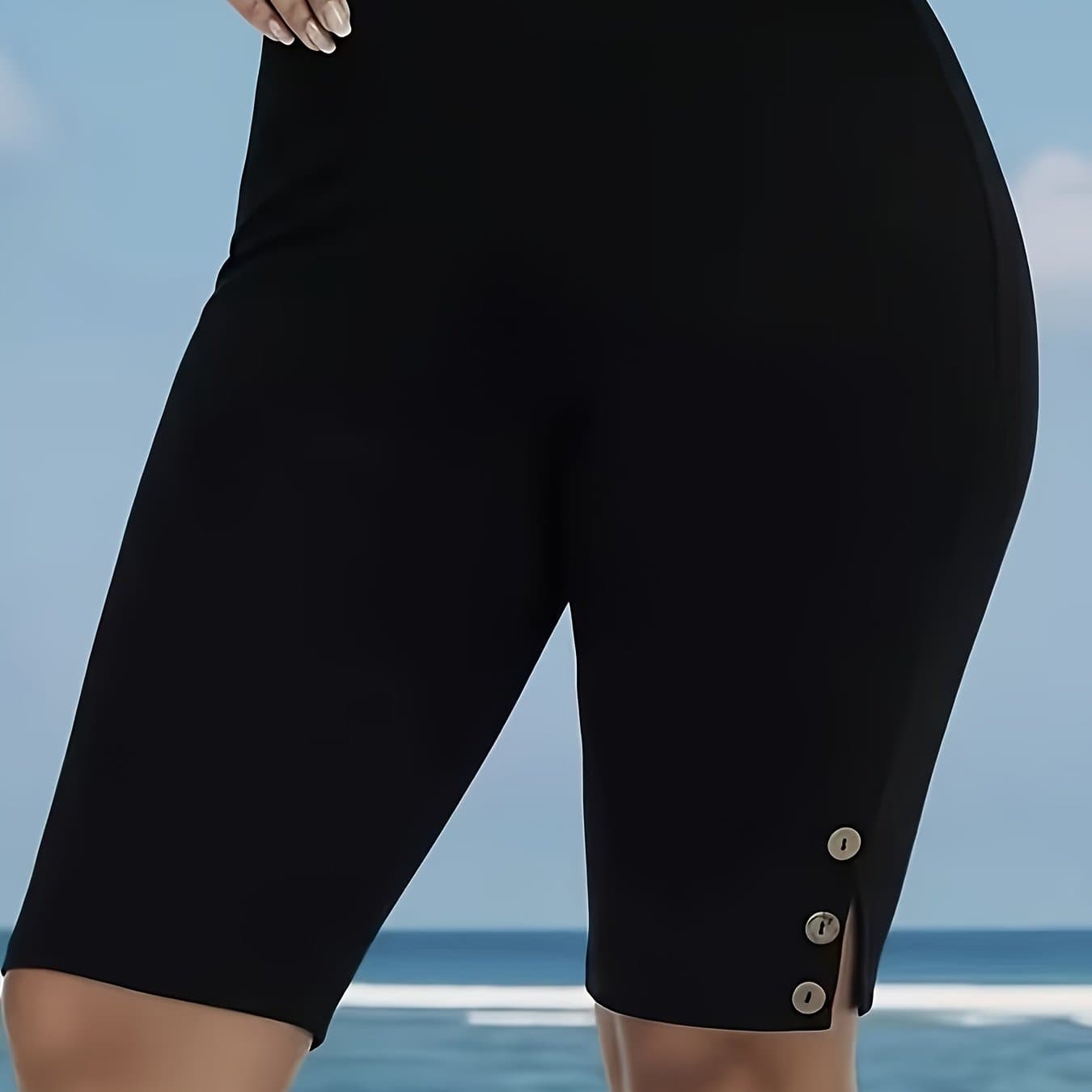 TEMU Plus Size - Plus Size - New European And American Spring And -waisted Split Button Solid Color Mid-length Shorts