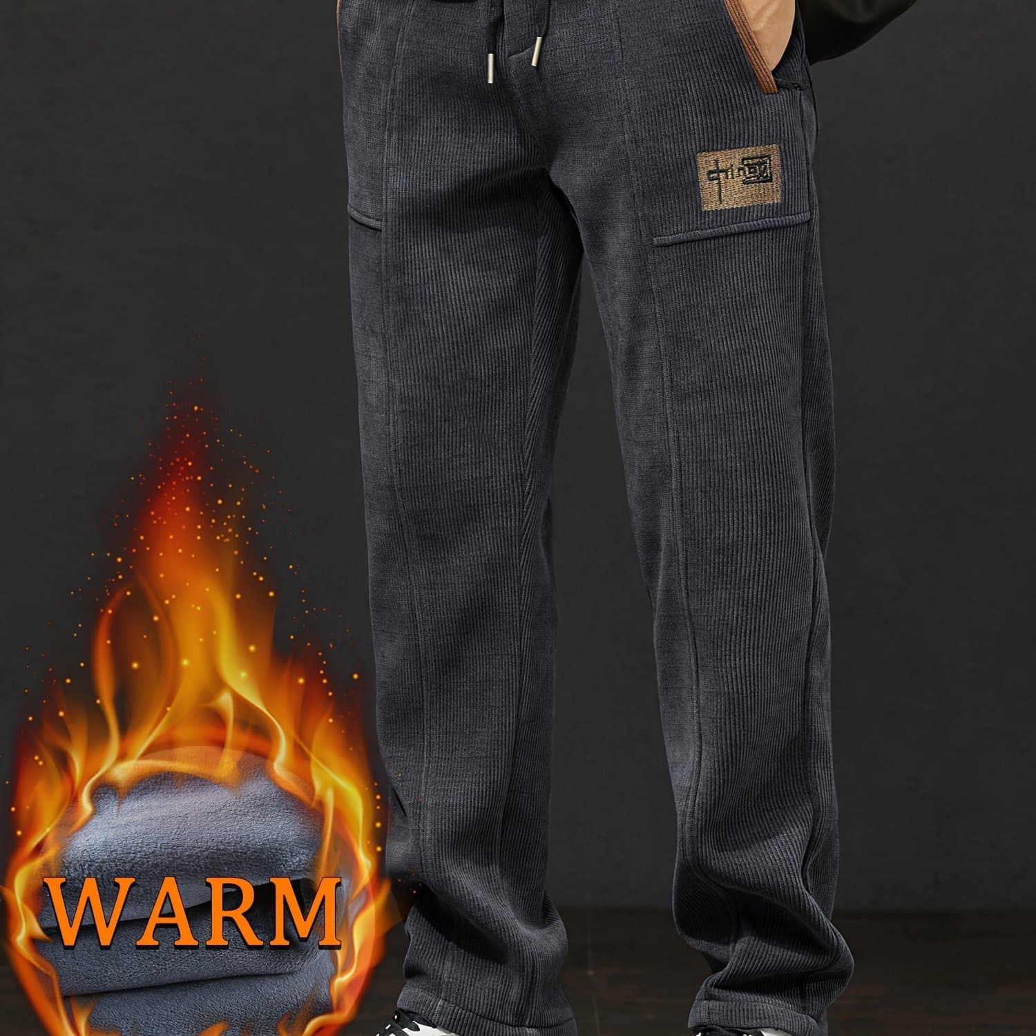 TEMU Men's Casual Warm Pants, Chic Stretch Sports Trousers For Fall Winter