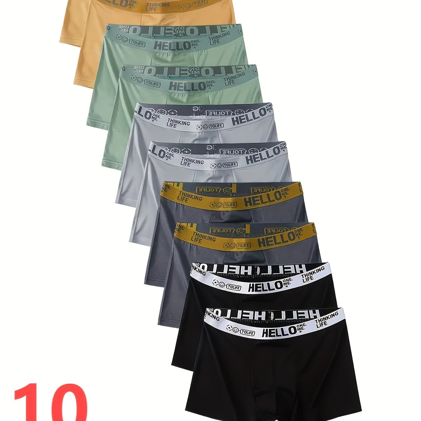 TEMU 10-pc Random Men's Underwear, Casual Boxer Shorts, Breathable And Comfortable Elastic Boxer Shorts, Sports Shorts