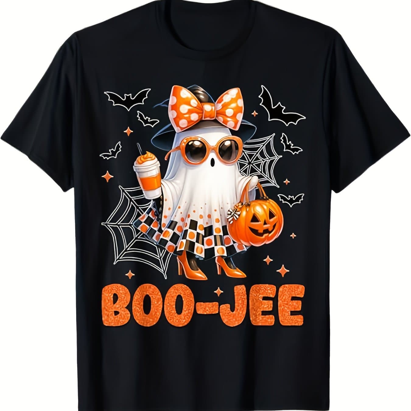 TEMU Cute Coquette Boo Jee Halloween Costumes Womens Girls Men S Graphic Tees Fashion Comfortable Round Neck Black 180g T-shirt
