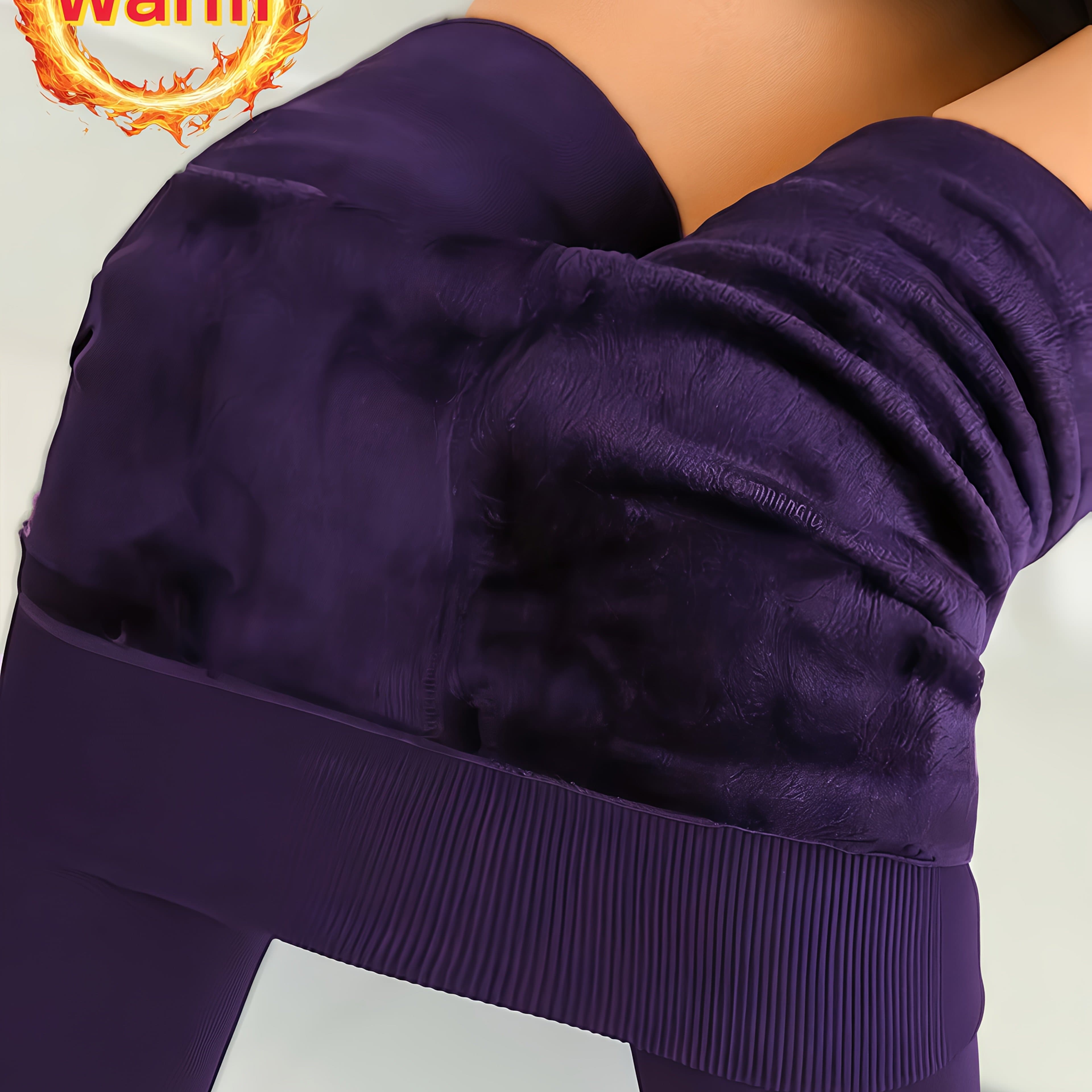 TEMU Women's Purple -lined Thickened High-waist Leggings, High- Slim Fit Warm Tights For Daily And Fashion Wear