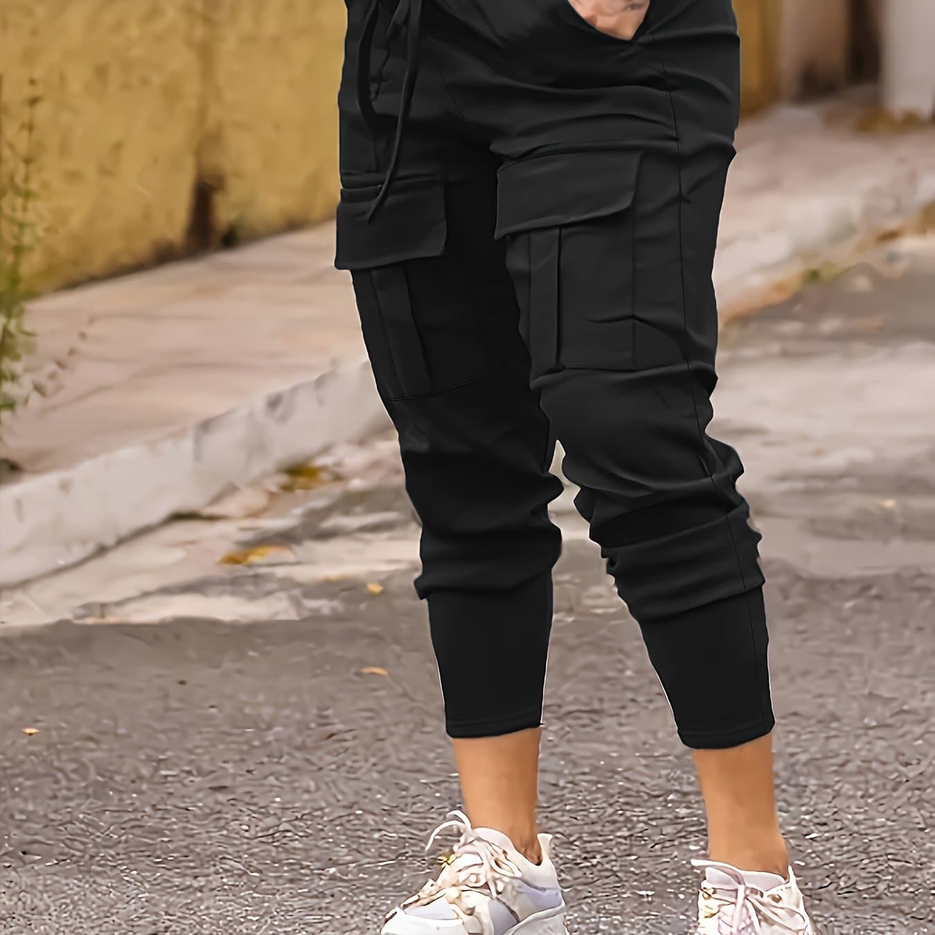 TEMU Women' Color Covered Pocket Cargo Joggers, High-stretch Jogging Pants, Outdoor Sports Pants, Casual Drawstring Elastic Waist Leggings