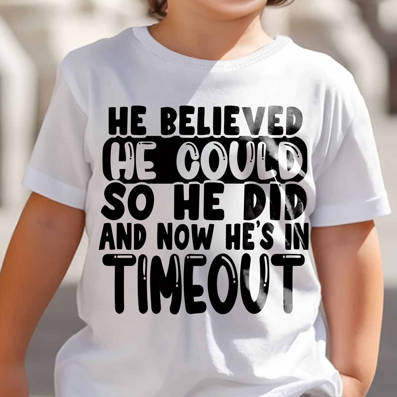 TEMU Boys' " Okay Don't , My Grandma Either" Fun Printed T-shirt- Casual Round Neck Short Sleeve Top, Breathable, Machine Washable- For Spring/summer/fall