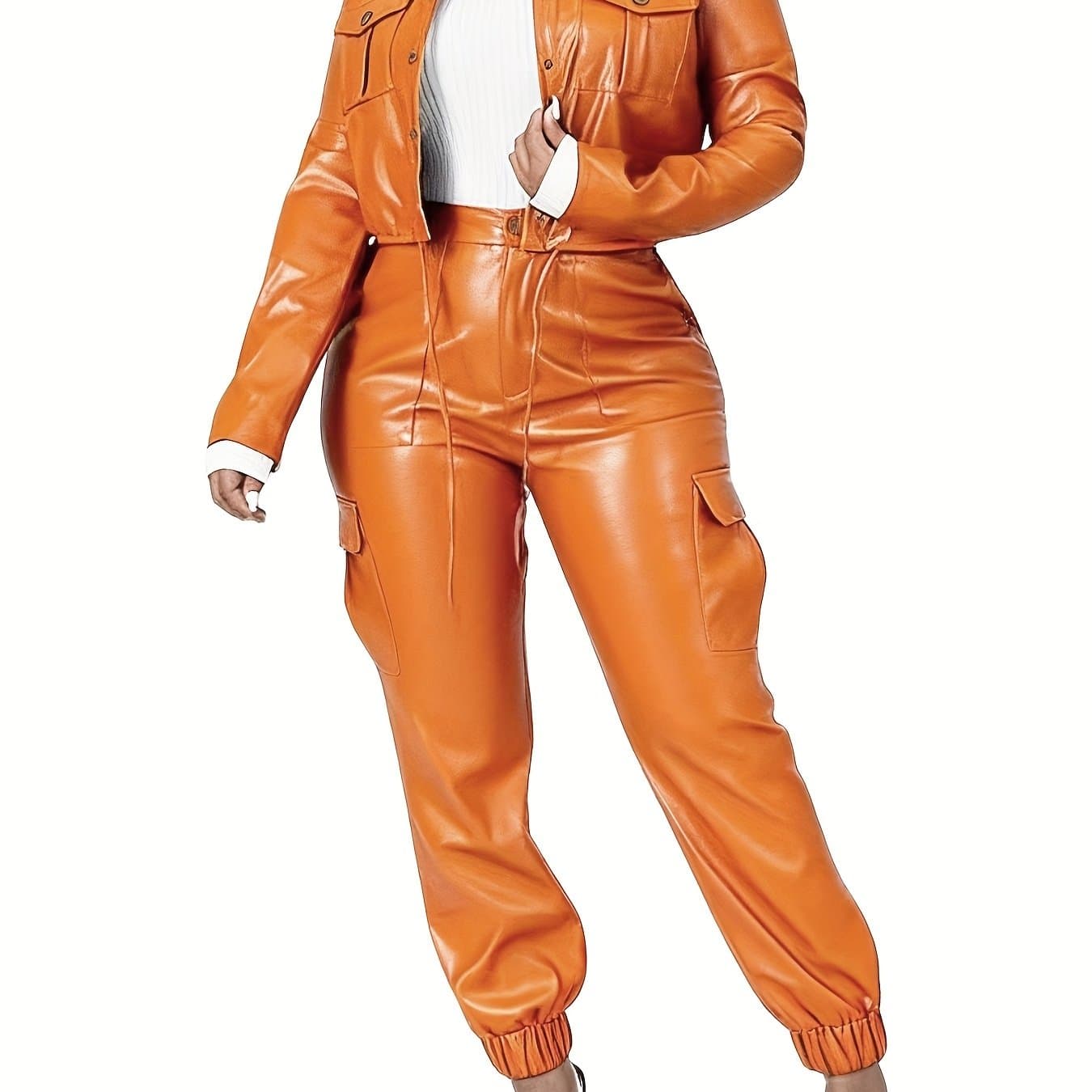 TEMU High-end Slim-fit Stylish Top And Long Pants With Pockets Workwear Set