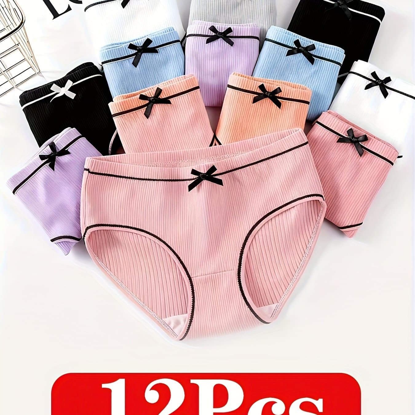 TEMU Random 12pcs, Girls' Tight Pants, With Bowknot Pattern. , Good . Girls' Triangular Underwear, In Multiple Colors.