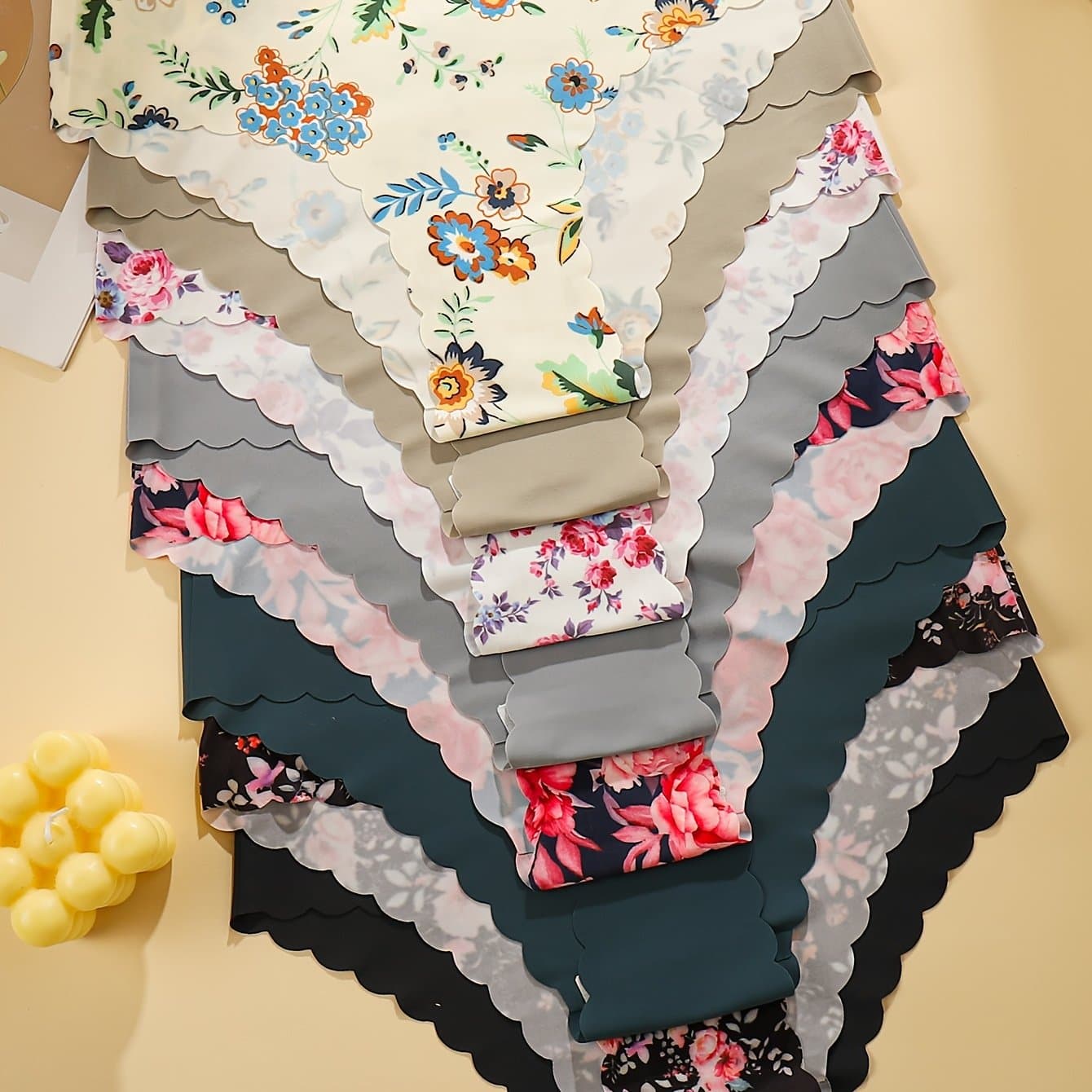 TEMU 8-strip Pack - Floral Print Women's Underwear Comfortable Seamless Women' Panty One-piece Straight Waist Head Wavy Lace Sports Fitness Women' Panty