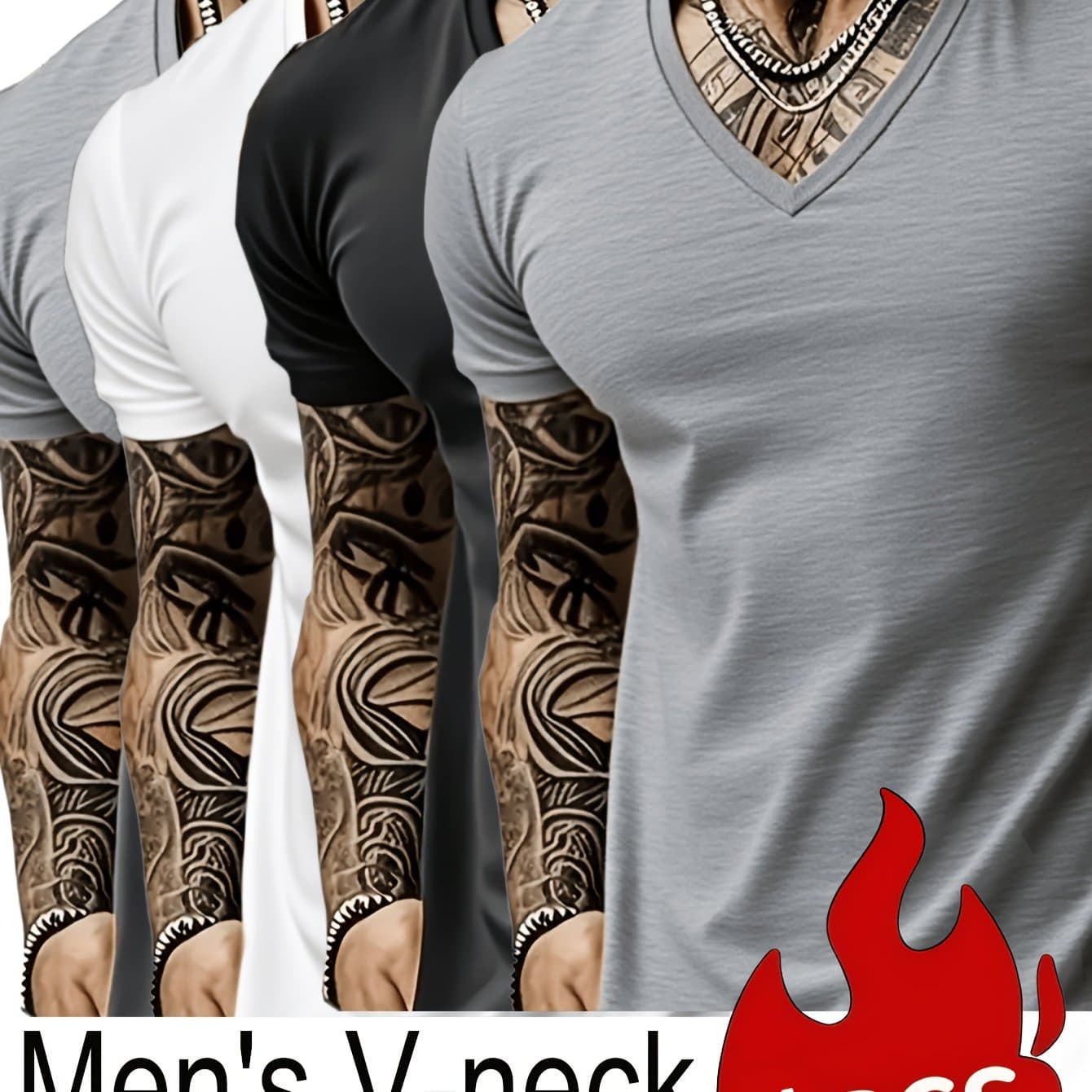 TEMU Four-piece Set Of Men's V-neck Casual T-shirts | Soft Cvc Blend Fabric | And Breathable, Suitable For Casual , Gym Running, Full Of Tension