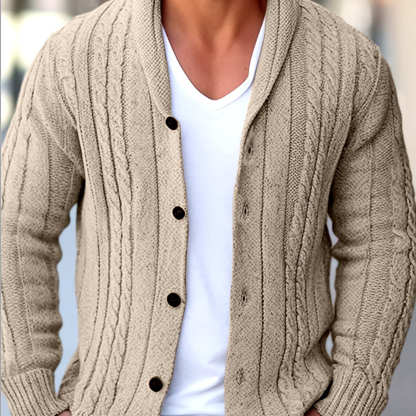 TEMU Men's Casual Cardigan, Fashion Knit Cardigan Jacket | Long Sleeve Thickened For Autumn And Winter, Warm, Featuring Cable Knit , Sweater With Button Closure, Regular Fit Long Sleeve For Autumn And