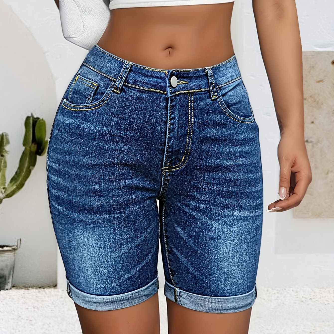 TEMU Women's Denim Shorts Elegant Women's Jeans Women's Stretch Slim-fit Denim Shorts Women's Jeans