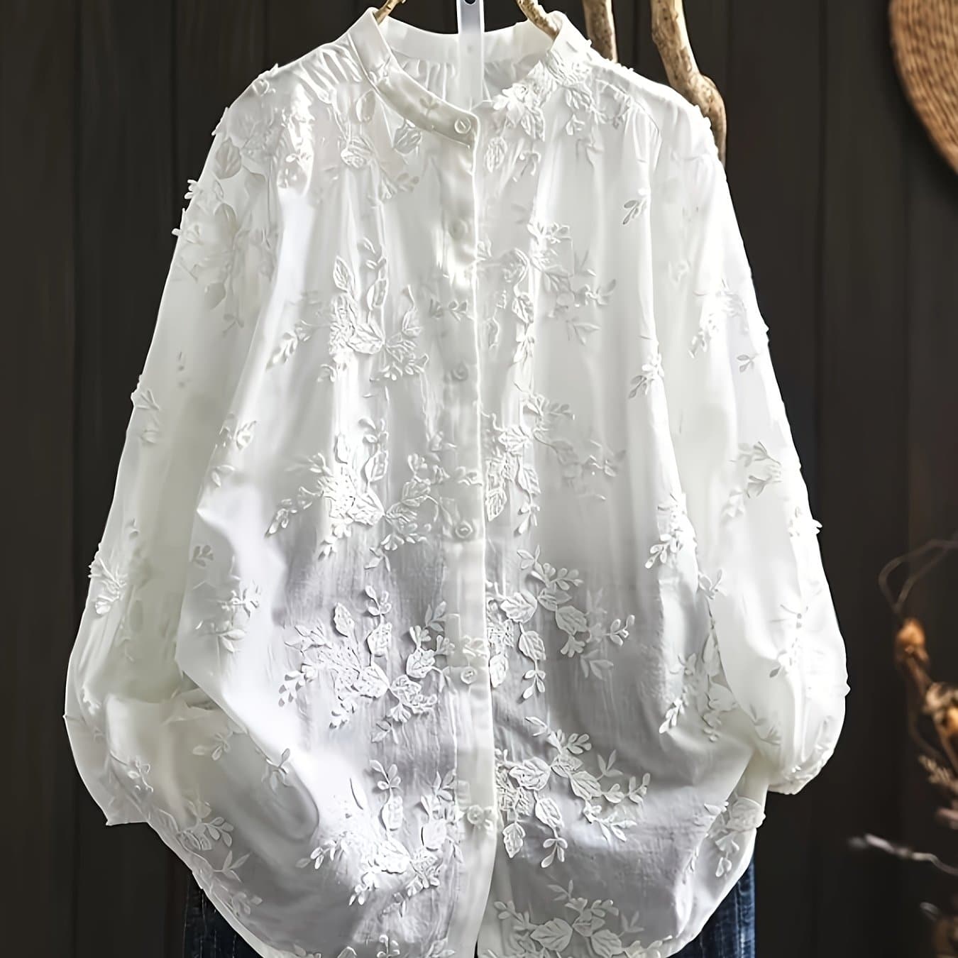 TEMU Cross-border Women's Loose Ethnic Style Shirt, Simple And Loose Top For Spring/autumn