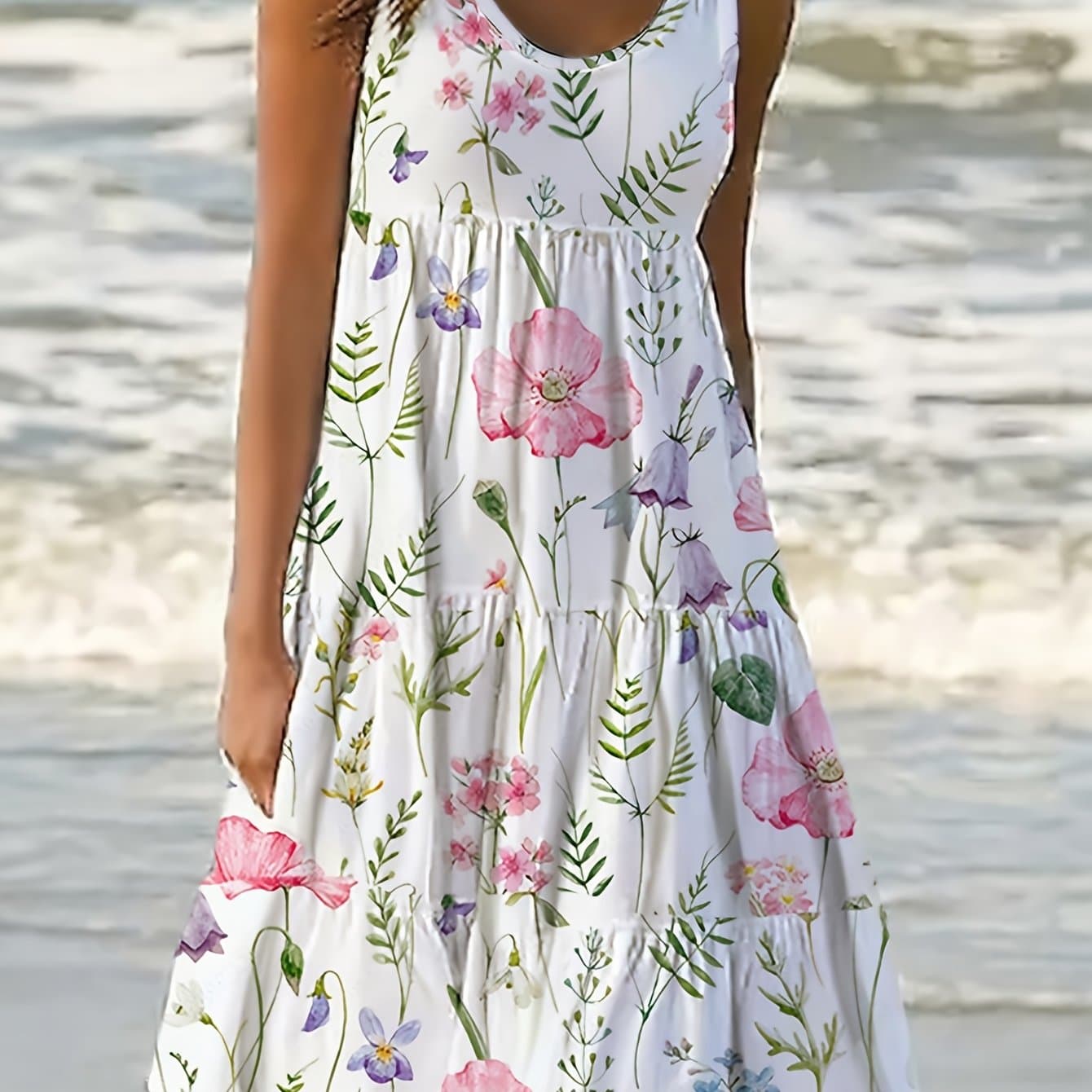 TEMU Women's Fashion Casual Spring Summer Round Neck Floral Print Tank Dress Cat Ear