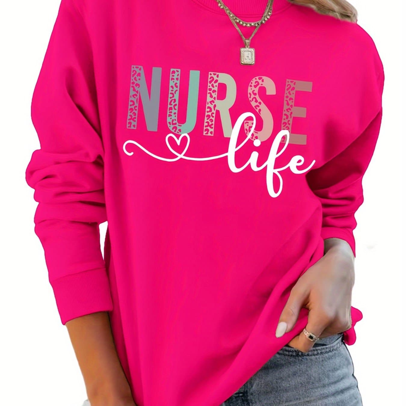 TEMU Letter Print Sweatshirt, Crew Neck Casual Sweatshirt For Fall & Spring, Women's Clothing