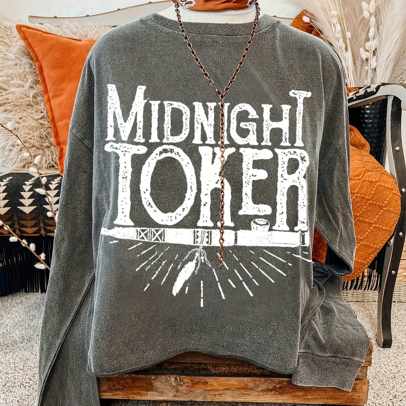 TEMU Midnighi Print Sweatshirt, Crew Neck Casual Sweatshirt For Fall & Spring, Women's Clothing