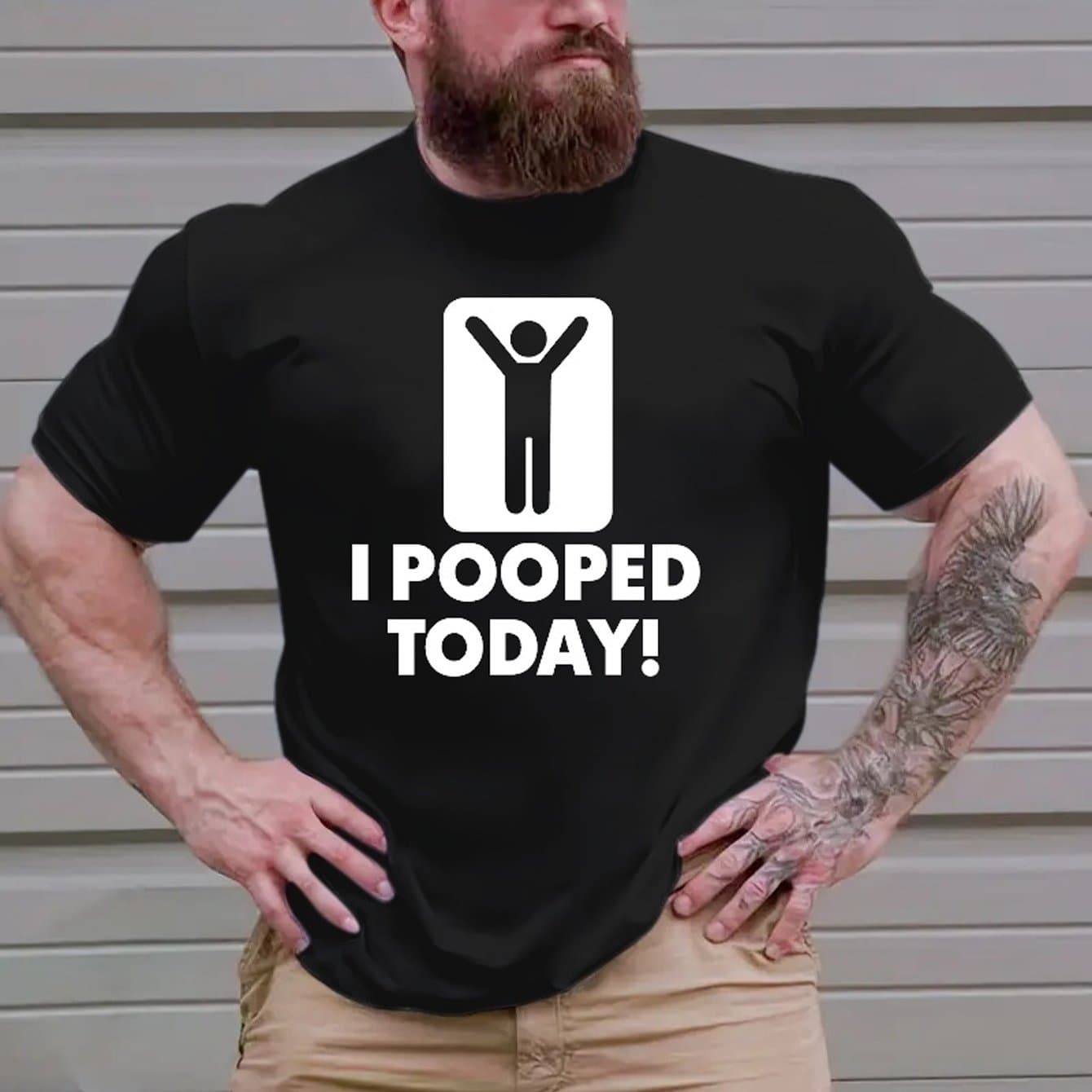TEMU Plus Size I Pooped Today Print Men's Short Sleeve T-shirts, Comfy Casual Breathable Tops For Training, Jogging, Men's Clothing