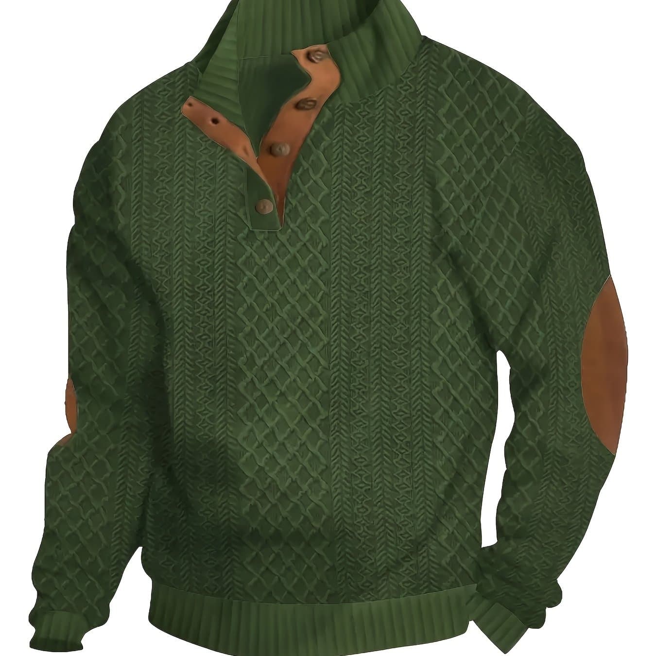 TEMU Obm Men's Long-sleeve Henley Shirt For Autumn And Winter, A Casual And Comfortable High-quality Textured Collar Sweatshirt, Men's Knitted Sweater, Featuring A Stylish And Versatile And As A Gift