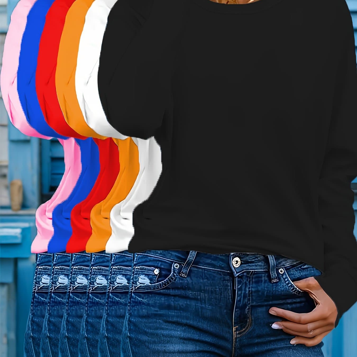 TEMU {6pcs Set} Letter Crew Neck T-shirt, Casual Long Sleeve T-shirt For Spring & Fall, Women's Clothing
