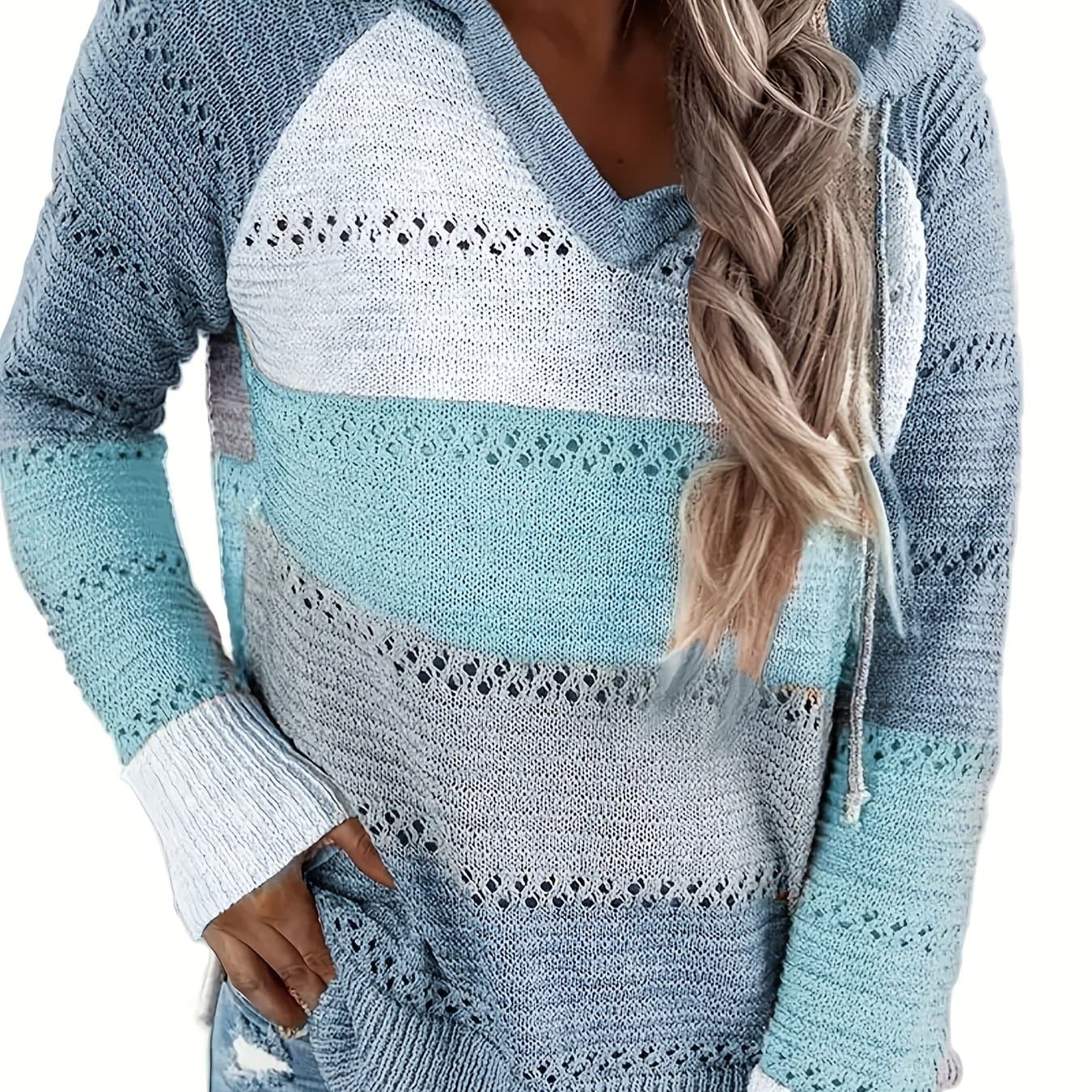 TEMU Adilaca Women's Casual Hoodie Sweatshirt Long Sleeve Color Block Striped Pullover/cardigan Top Outdoor Daily Wear