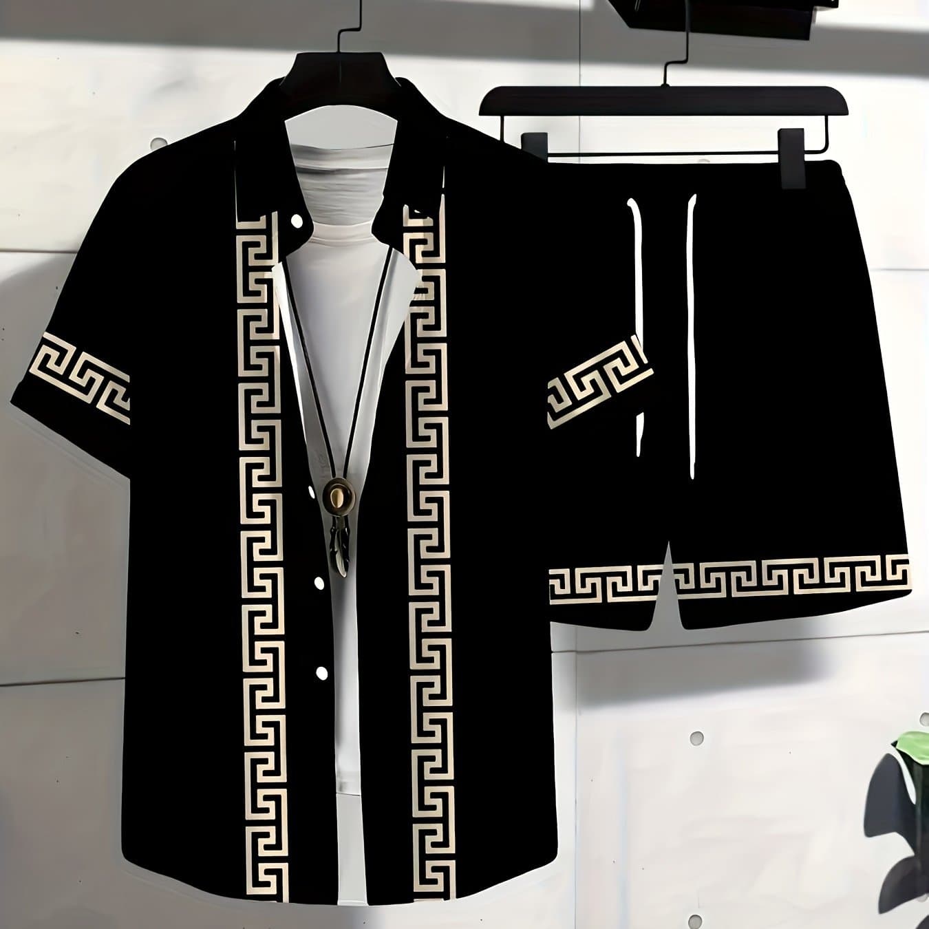 TEMU Summer Men's Sports Outdoor Short Sleeve Casual Cardigan Shorts Set